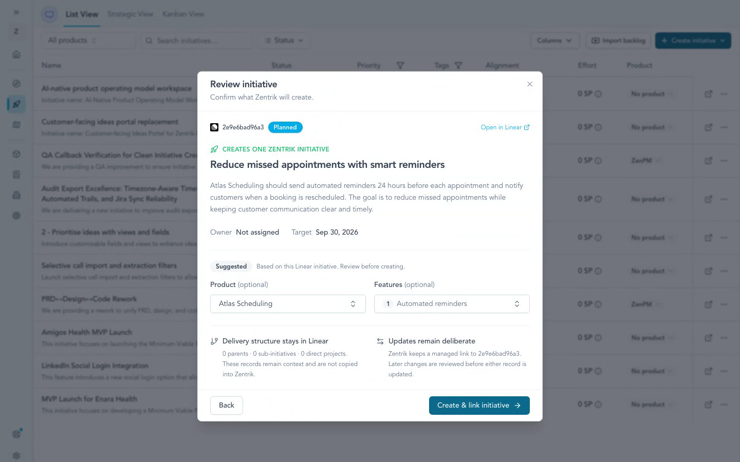 Linear initiative import review